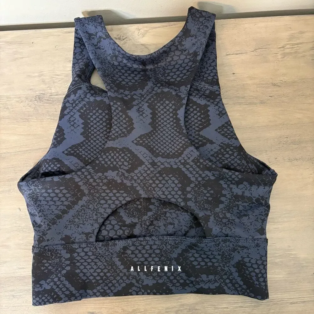 All Fenix Anthropologie Navy Snake Print Long Sports Bra Size Small